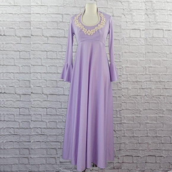 Vintage 70s Purple Floral Maxi Dress